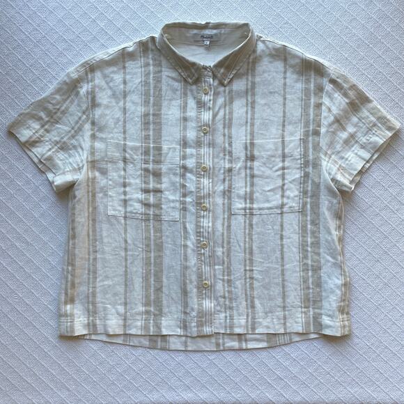 Madewell Linen-Blend Safari Shirt: Undyed Edition Natural Button Up Short Sleeve - Picture 8 of 10